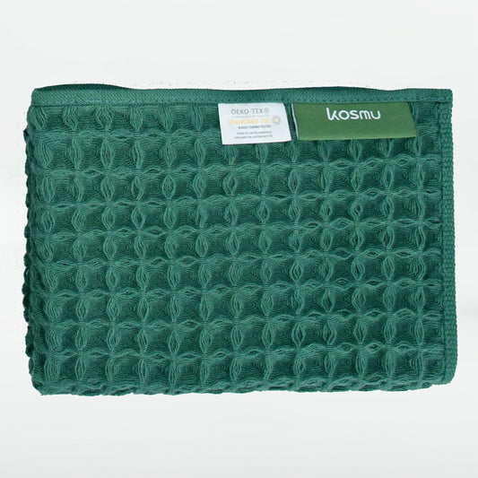 Luxury Japanese Cotton Silk Waffle Bath Towel | Plush, Absorbent, and Quick Dry (Forest Green, Face Towel, 16" x 16")