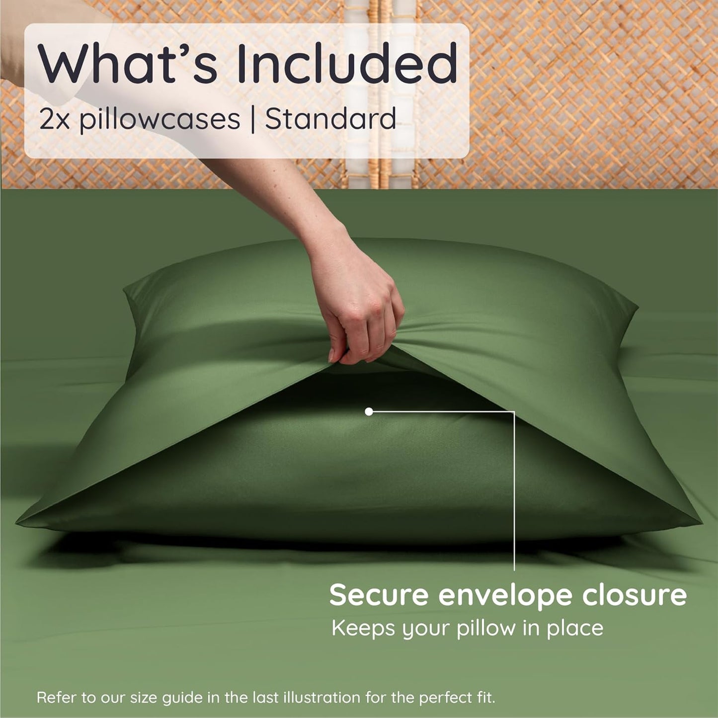 Bambaw 100% Viscose Derived from Bamboo Pillowcases Standard Size – Set of 2 Cooling Pillow Case with Envelope Closure, Breathable & Soft Pillow Cases Standard Size, Anti Acne (Olive)