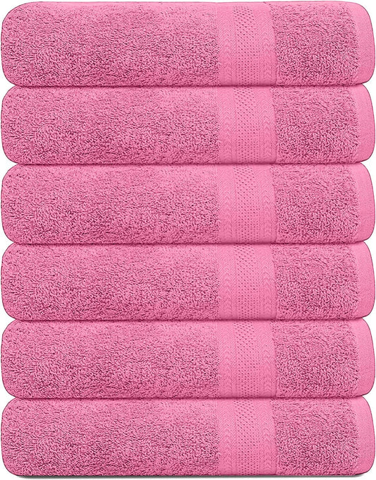 100% Cotton Bath Towels, 24x48 Pack of 6 Towels, Quick Dry, Highly Absorbent, Soft Feel Towel, Gym, Spa, Bathroom, Shower, Pool, Luxury Soft Towels (Pink, 24x48-6 Pack)