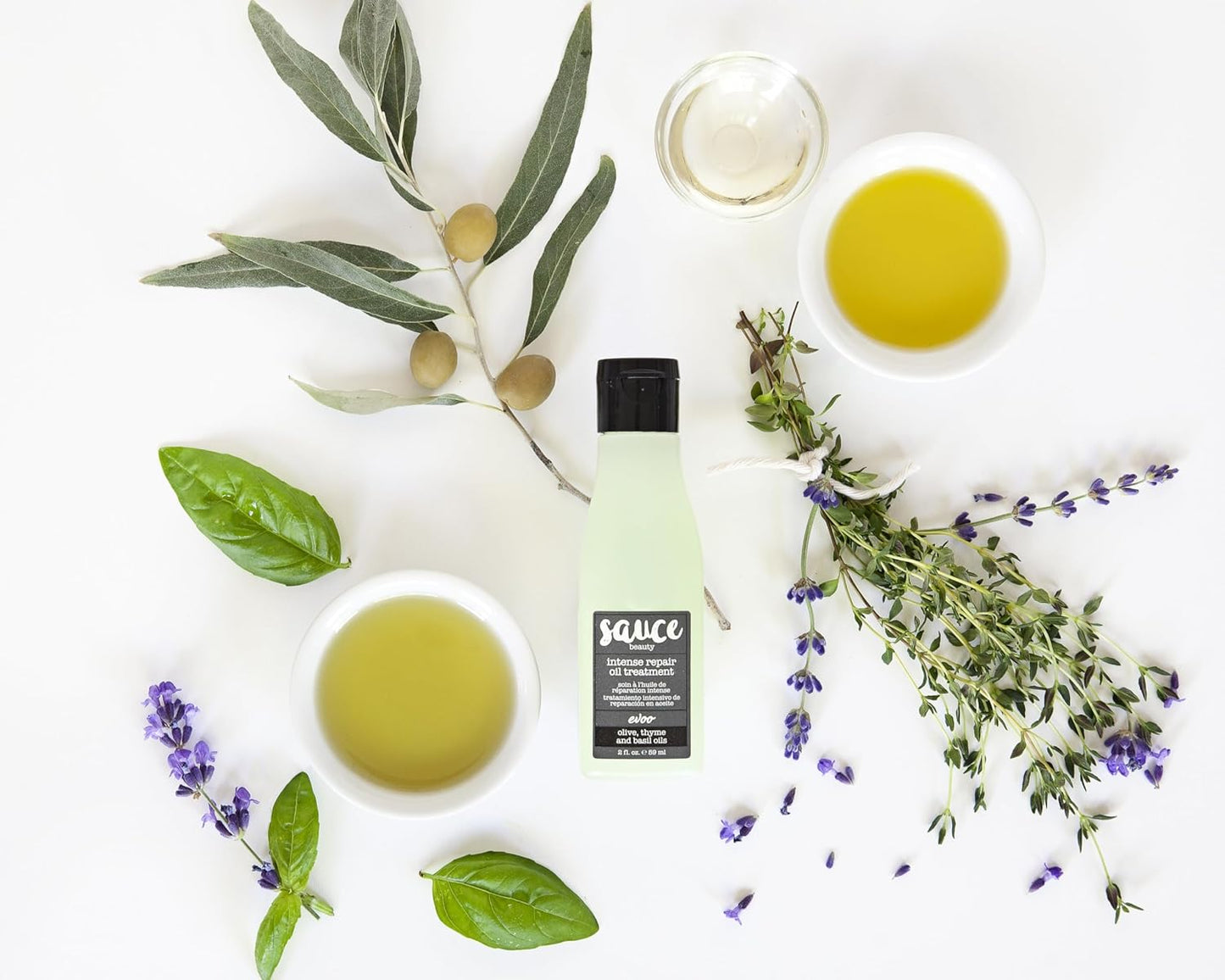 SAUCE BEAUTY Intense Repair Olive Oil Treatment - Hair Oil for Curly Hair w/Olive, Thyme & Basil Oils - 2 Fl Oz Hair Oil for Damaged Hair & Split Ends (EVOO)