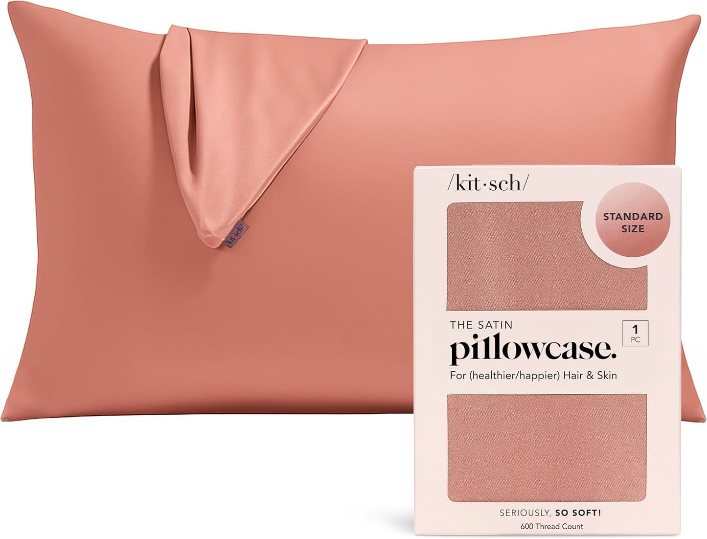 Kitsch Satin Pillowcase with Zipper for Hair & Skin, Softer Than Silk Pillow Cases Queen, Wrinkle-Free, Smooth and Cooling Satin Pillow Covers, Standard Size 19"x26" - Terracotta