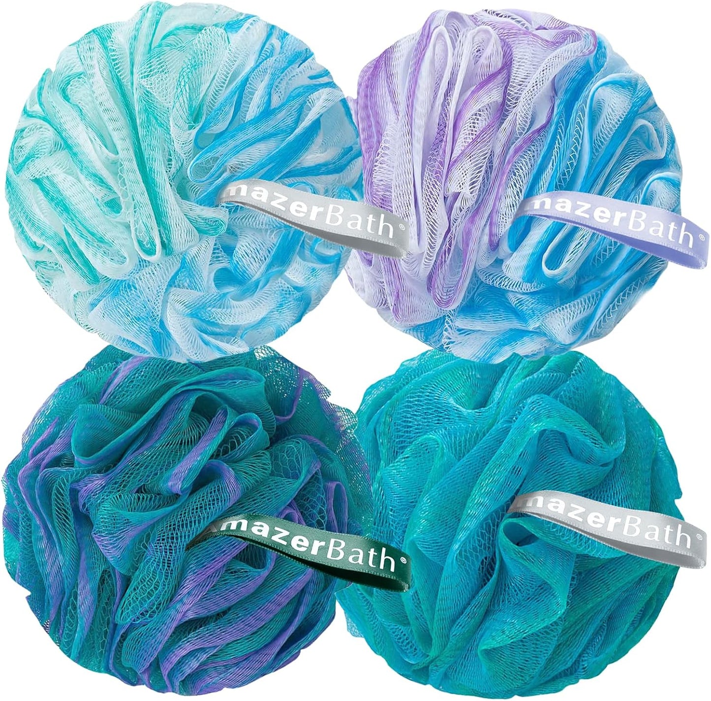 AmazerBath Charcoal Loofah Sponge, Shower Loofah 60g/PCS - Body Scrubber Loofa Set of 4 - Green, Purple & Blue, Bath Sponge for Men and Women