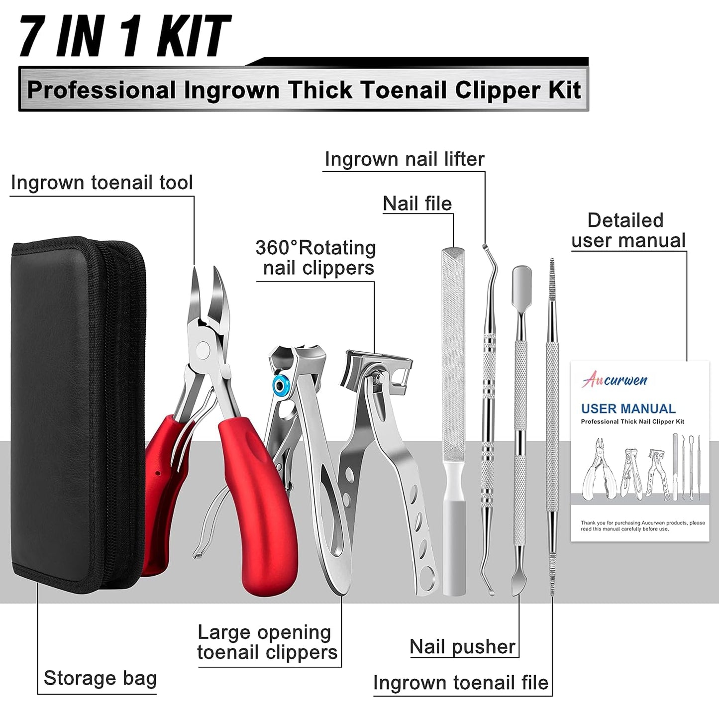 Podiatrist Toenail Clippers for Seniors Thick Toenails, Professional Pedicure Tools Kit, Toe Nail Clippers Adult Thick Nails Long Handle, Ingrown Toenail Tool Removal Kit for Seniors, Men, Pedicure