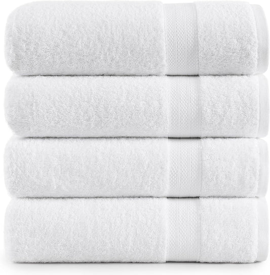 LANE LINEN 100% Cotton 4 Pack Bath Towels (28"x54") - Ring Spun Cotton - Large Towels for Bathroom - Quick Drying, Highly Soft & Absorbent Shower Towel Set - Hotel & Spa Quality - White Towel Set