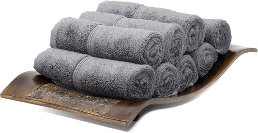 Mosobam Luxury Turkish Towels Set of 8 Washcloths 13X13 Charcoal Gray (Dark Grey) 700 GSM Bamboo Viscose & Aegean Turkish Combed Cotton