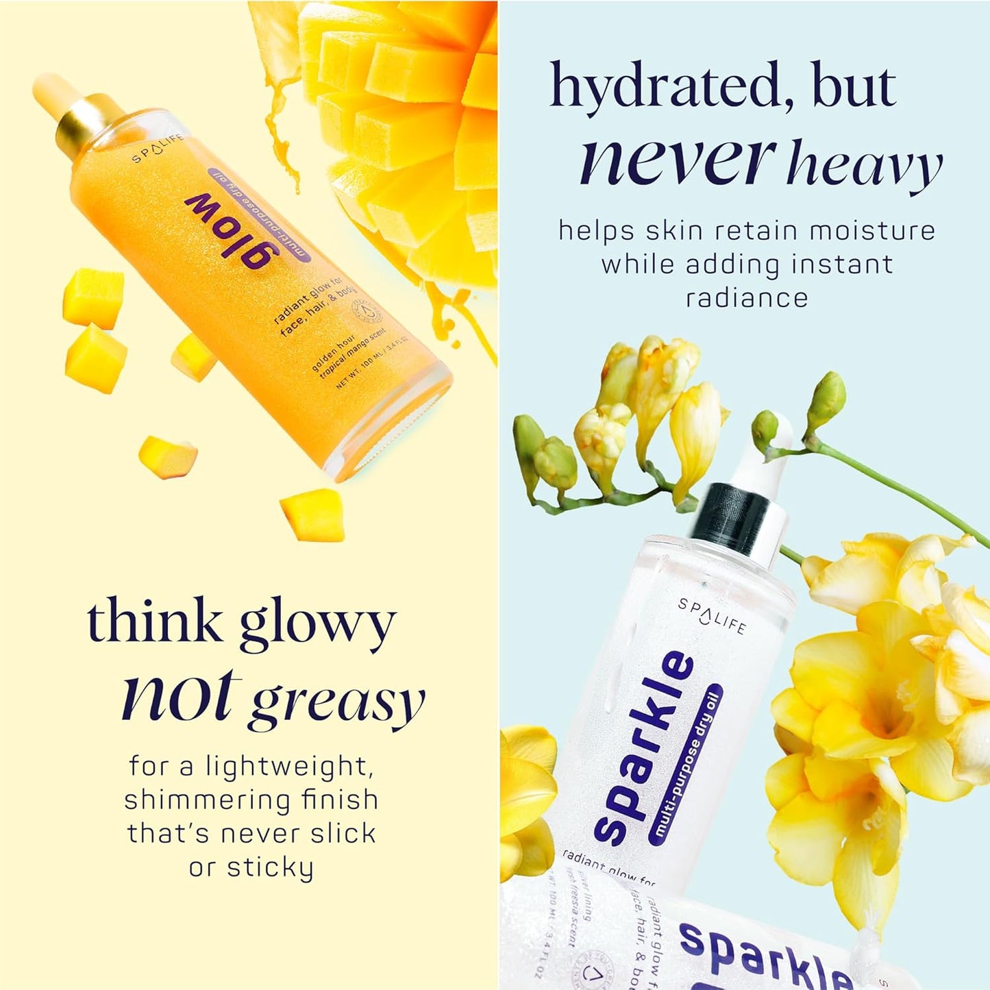SpaLife Beauty Sparkle & Glow Body Oil Bundle – Dry Oil Duo with Subtle & Noticeable Shimmer – Mango & Freesia Scents –Hydrating, Lightweight Moisture