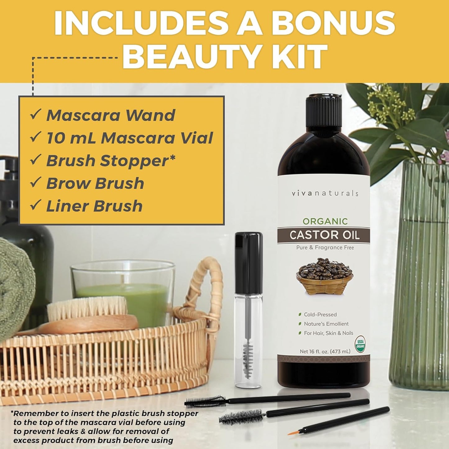 Viva Naturals Cold pressed Organic Castor Oil 16 fl oz - Castor Oil for Face, Eyelashes, Traditional Eyebrow Serum, Hair Oil - Certified Organic & Non-GMO