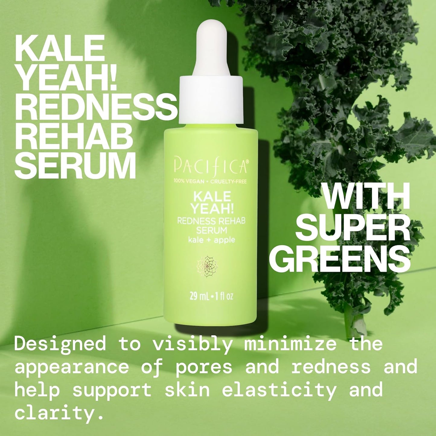 Pacifica Kale Yeah! Redness Rehab Serum – Niacinamide & Super Greens Face Serum to Calm Redness, Minimize Pores & Oil, Soothing Anti-Redness for Oily/Combination Skin Vegan Dermatologist Tested