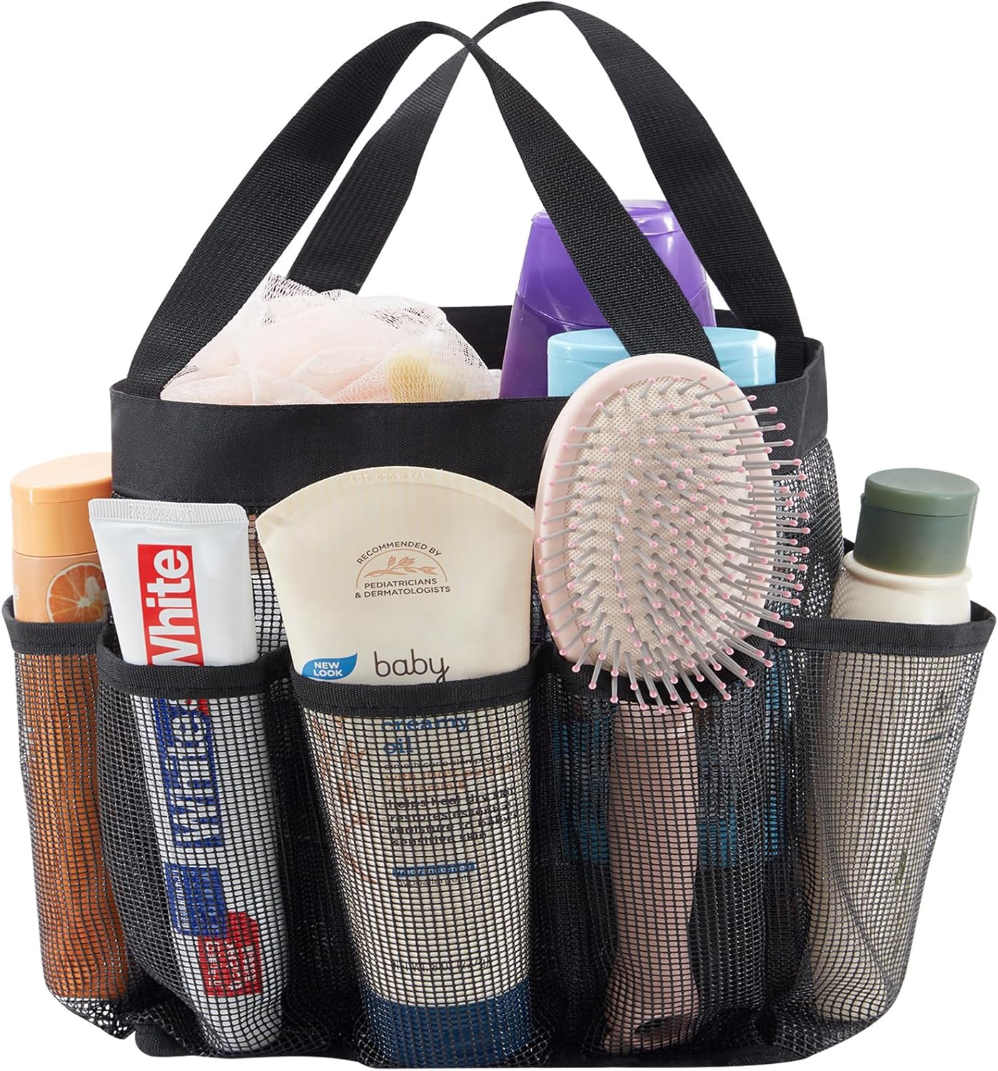 Lifewit Mesh Shower Caddy Freestanding Portable Shower Tote Bag for College Dorm, Bathroom, Gym, Travel, Quick Dry Hanging Organizer with 7 Storage Pockets for Toiletry Essentials, Medium,Black