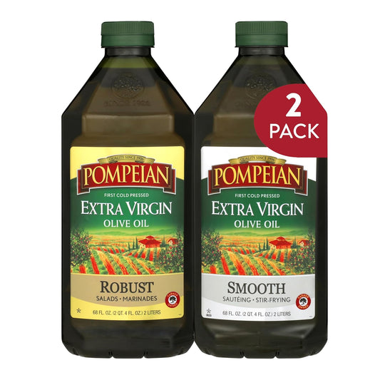 Pompeian Extra Virgin Olive Oil Variety Pack - Smooth, Robust, Naturally Gluten-Free, Non-Allergenic, Non-GMO, 68 Fl Oz (Pack of 2)