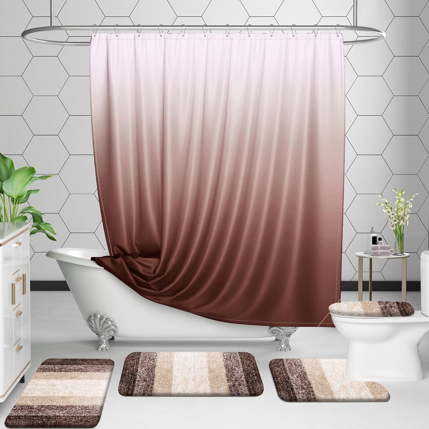 OLANLY Luxury Toilet Rugs U-Shaped 24x20, Extra Soft and Absorbent Microfiber Bathroom Rugs, Non-Slip Plush Shaggy Bath Mat, Machine Wash Dry, Contour Bathroom Mats for Toilet Base, Brown