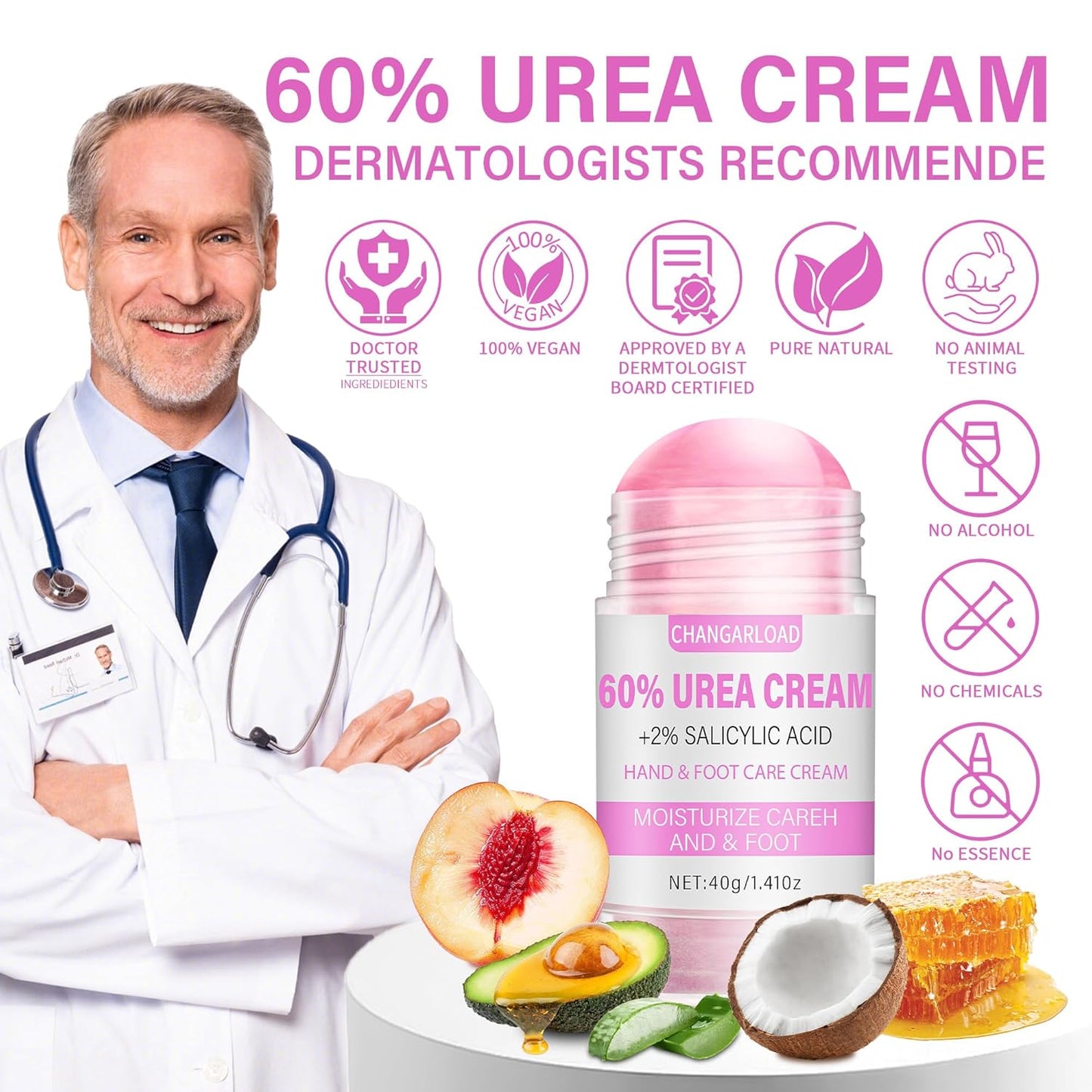 Urea Cream 60 Percent For Feet Maximum Strength - Intensive Repair Dry Cracked Skin, Urea Cream For Feet, Foot Cream For Dry Cracked Heels, 1 Pcs - 1.43 Oz