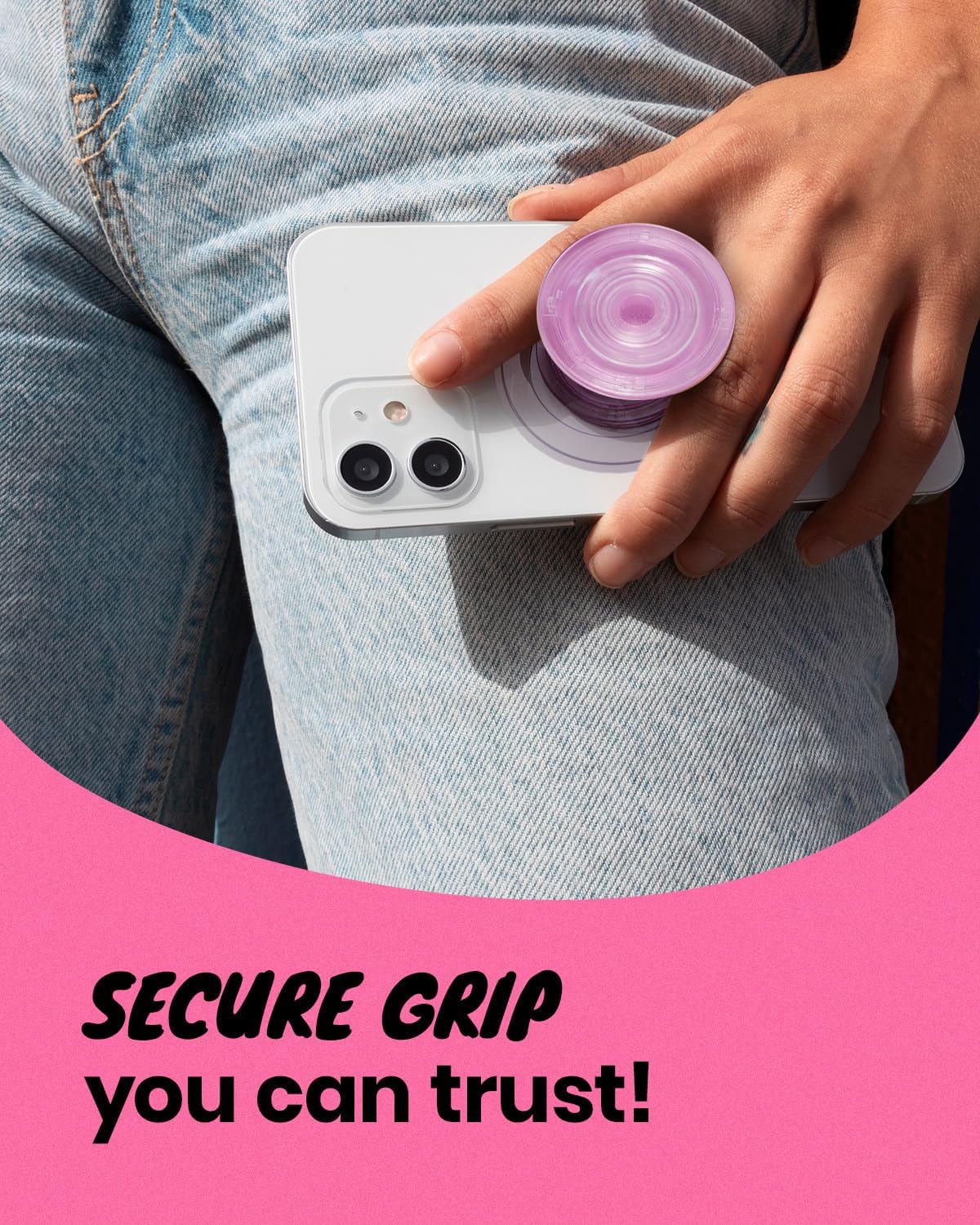 Oval Magnetic Phone Grip – MagSafe Compatible, Translucent Design, Slim and Lightweight, Grip and Stand for iPhone (Pink)