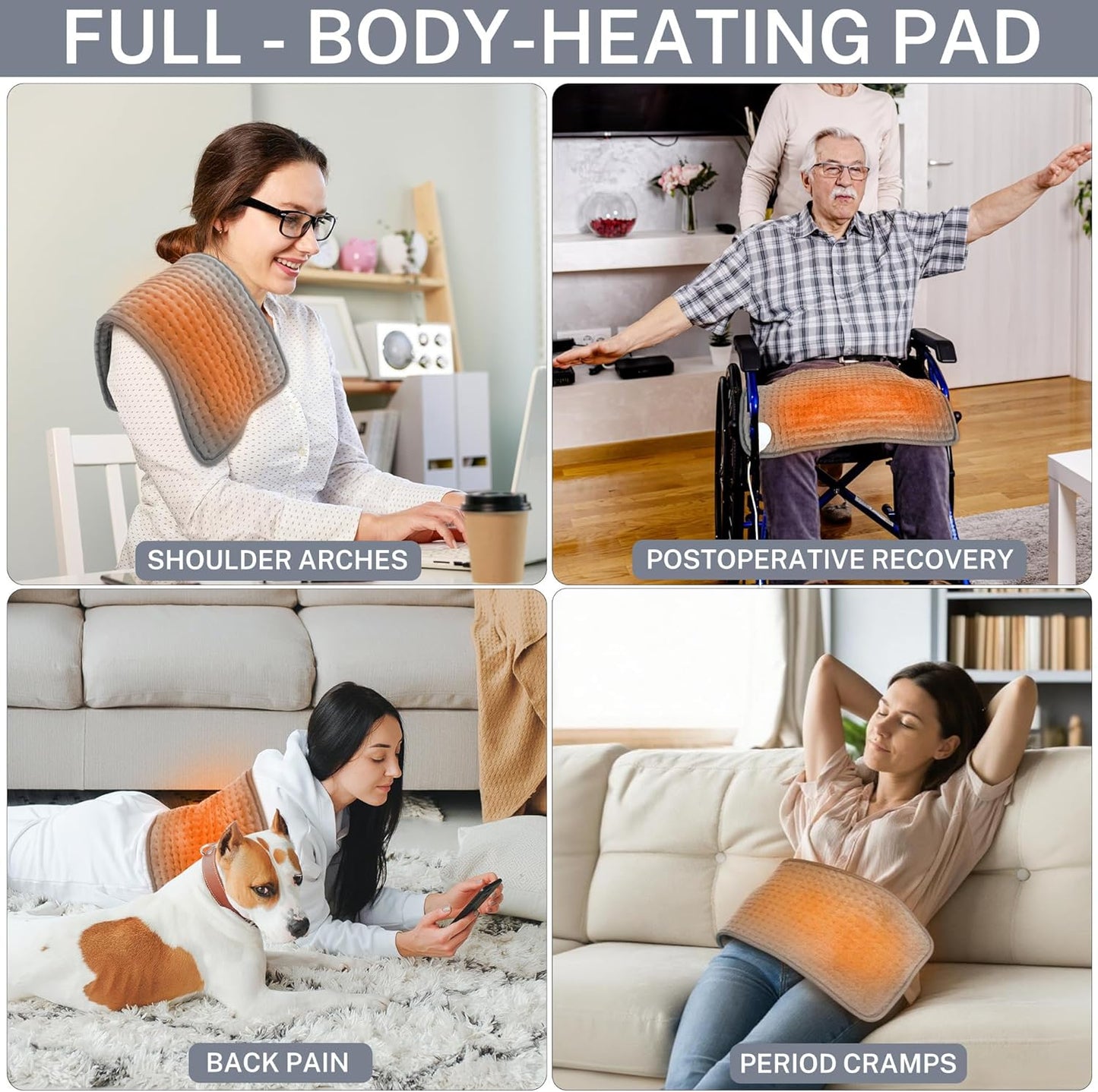 Eletric Heating Pad for Back Pain Relief & Period Cramps,16x30 Large Heating Pad for Back,Neck,Shoulder,Legs -10 Heat Settings & 3 Timer Options,Moist Heat Options, Gifts for Women Men