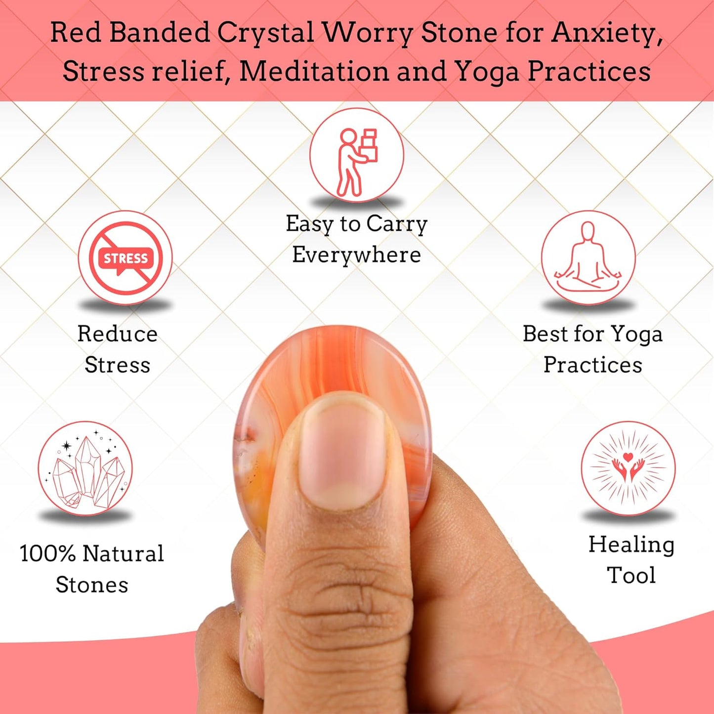 Red Onyx Worry Stones – Crystal Thumb Worry Stone for Anguish, Stress – Relaxing & Soothing Balance Stones for Meditation, Relief – Healing Stones & Crystals for Men, Women