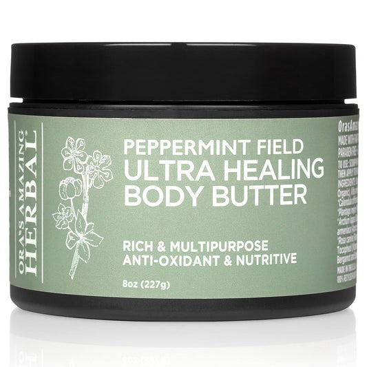 Ultra Healing Body Butter, Intensive Moisturizer For Dry Skin, Spearmint & Bergamot Essential Oil, Ora’s Amazing Herbal, 8 oz, Peppermint Field Scent