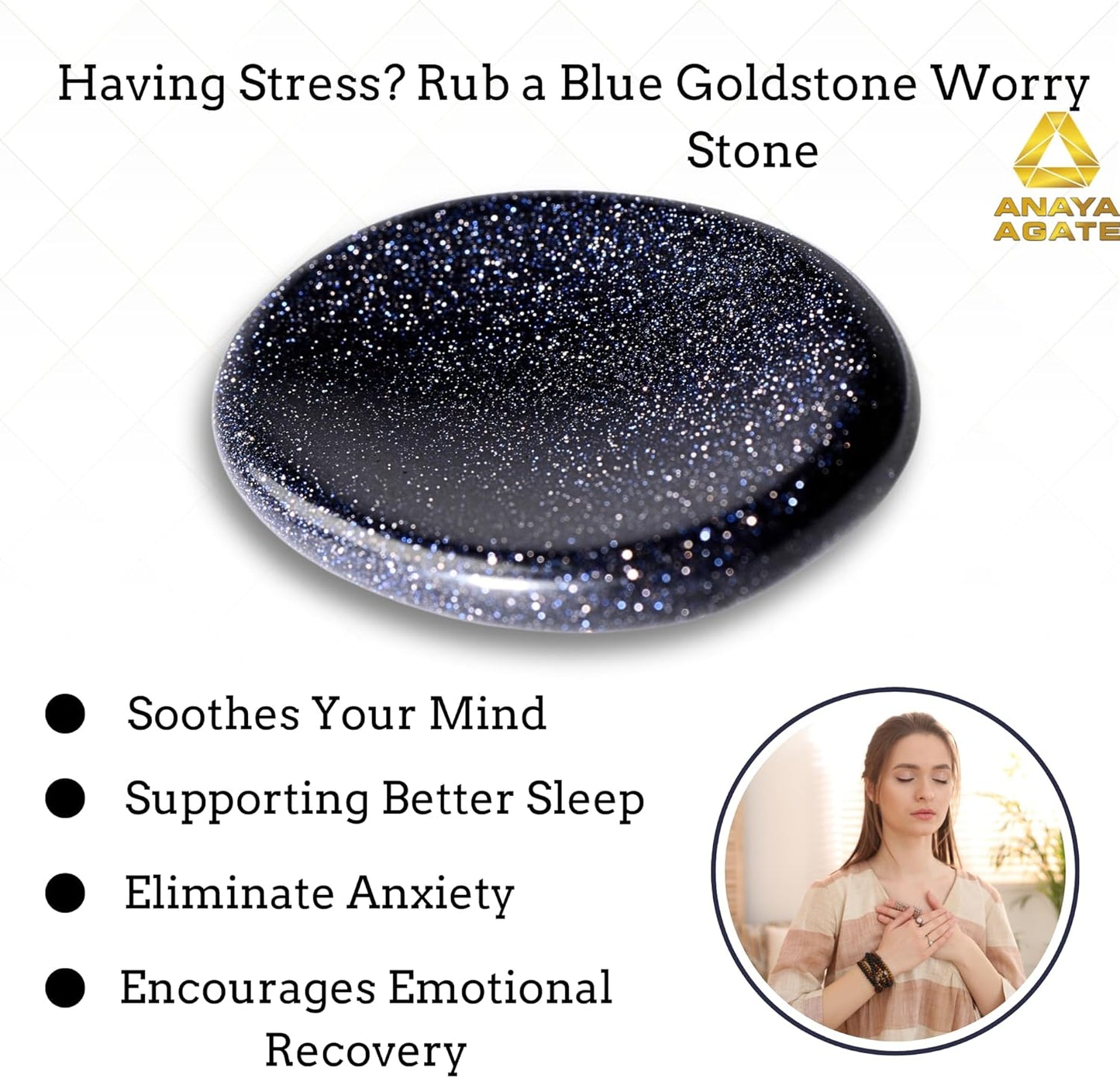 Blue Goldstone Worry Stones – Crystal Thumb Worry Stone for Anxiety, Stress – Relaxing and Soothing Balance Stones for Meditation, Stress Relief – Healing Stones and Crystals for Men and Women