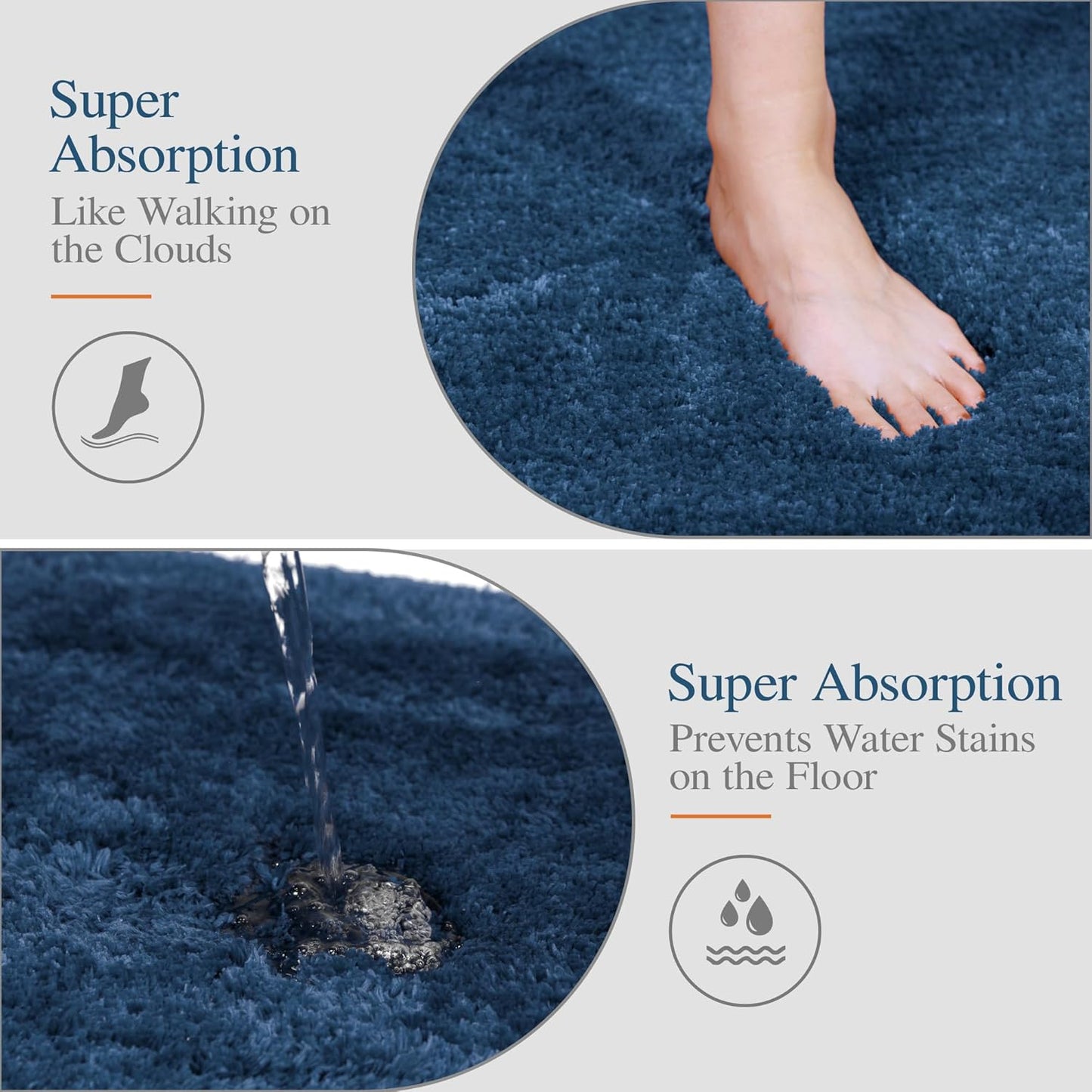 Walensee Large Bathroom Rug (24 x 72, Navy) Extra Soft and Absorbent Shaggy Bath Mat Machine Washable Microfiber Non Slip Luxury Floor Mat