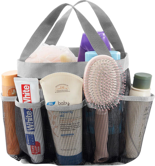 Lifewit Mesh Shower Caddy Freestanding Portable Shower Tote Bag for College Dorm, Bathroom, Gym, Travel, Quick Dry Hanging Organizer with 7 Storage Pockets for Toiletry Essentials, Grey