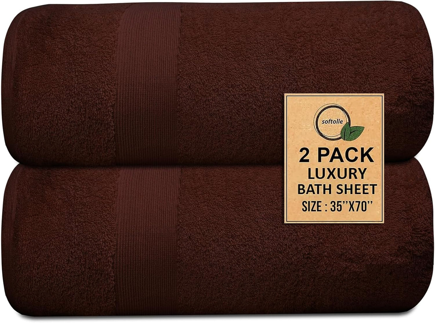 100% Cotton Luxury Bath Sheets - Pack of 2 (35" x 70") | Super Soft, Quick-Dry & Highly Absorbent Towels for Bathroom, Home, Spa & Gym (Dark Brown)