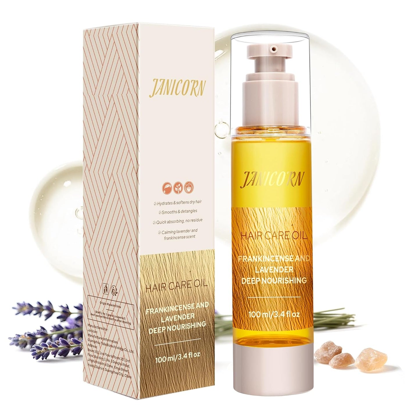 Leave-In Hair Oil with Frankincense & Lavender Essential Oils – Lightweight No-Rinse Formula for Intensive Hydration, Frizz Control & Heat Protection on Dry, Damaged Hair, 3.4 fl oz (100ml)