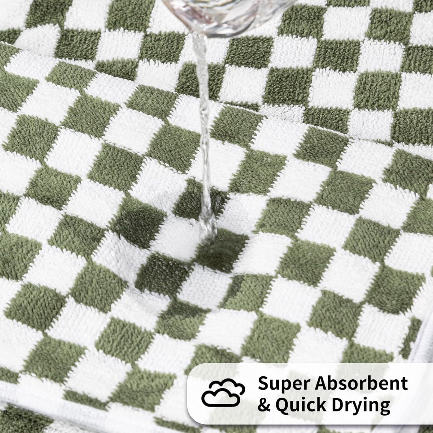 Checkered Bath Towels Set of 6 Large, Microfiber Shower Towels * 2 (55.12"*27.56"), Hand Towels * 4 (29.52"*13.77"),Towels for Bathroom、Pool、Hotel, Spa, Soft Absorbent Quick-Dry（Green）