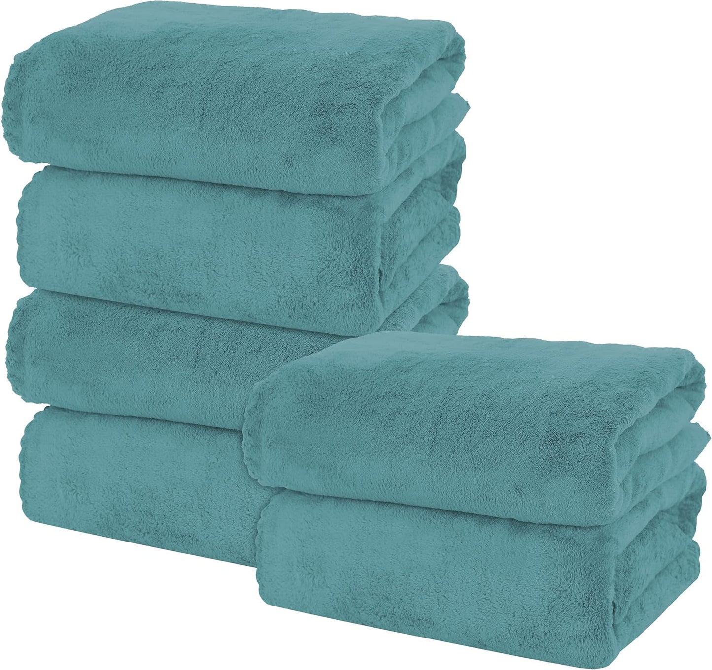 MOONQUEEN 6 Pack Premium Bath Towel Set - Quick Drying - Microfiber Coral Velvet Highly Absorbent Towels - Multipurpose Use as Bath Fitness, Bathroom, Shower, Sports, Yoga Towel (Teal)
