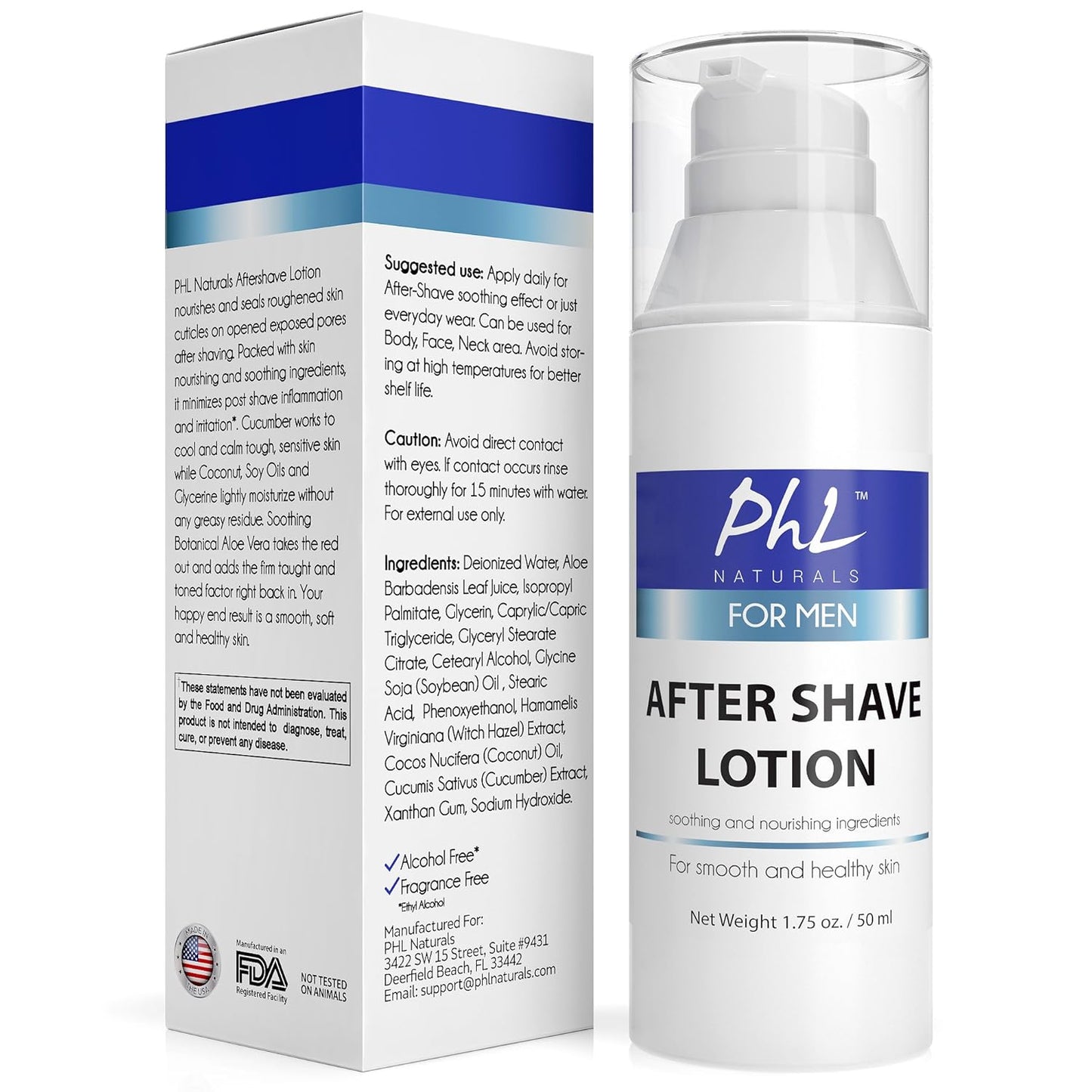 PHL Naturals Unscented Aftershave for Men – Fragrance-Free, Alcohol-Free After Shave Lotion for Sensitive Skin – Soothes, Prevents Razor Burn, Moisturizes – 1.75 oz