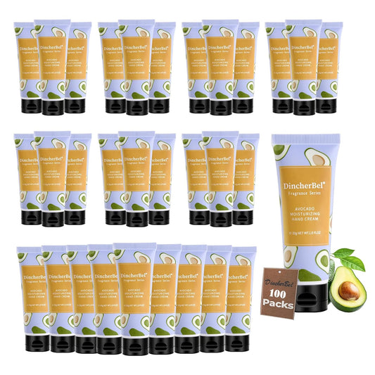 DincherBel 100 Pack Avocado Moisturizing Hand Cream Bulk - Travel Size Non-Greasy Hand Lotion Set for Dry Skin, Instant Hydrating Hand Care for Women, 1.0 oz/30 ml