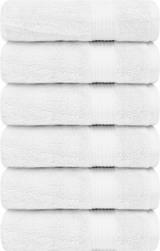 Ample Decor Hand Towel 18 X 28 Inch Pack of 6 600 GSM 100% Cotton,Soft Absorbent Thick Durable Premium Quality, for Hotel, Bathroom, Spa, Daily Use, Gym - White