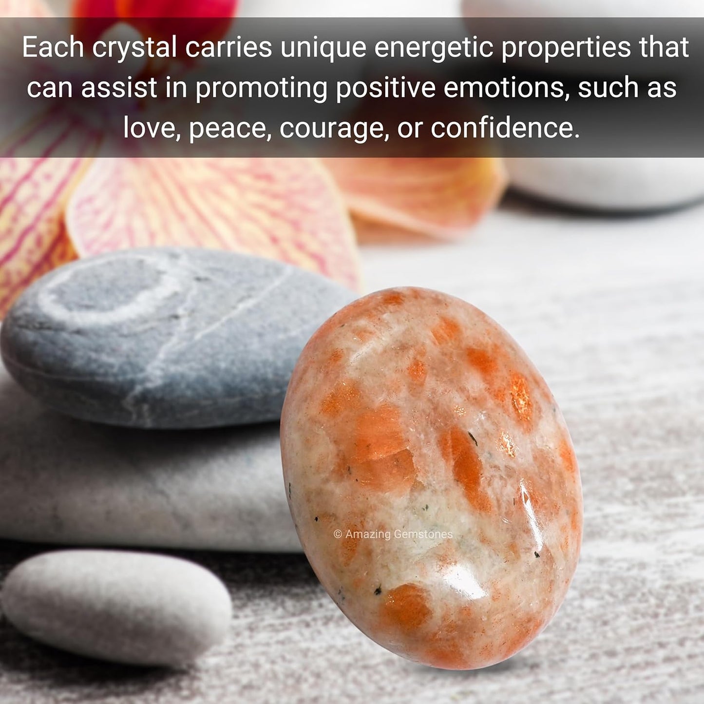 Amazing Gemstone Sunstone Crystals and Healing Stones - Large Palm Stone Crystals Piedra - Crystal for Good Luck, Positive Energy, Meditation - Unique Stocking Stuffers and Birthday Gifts for Women
