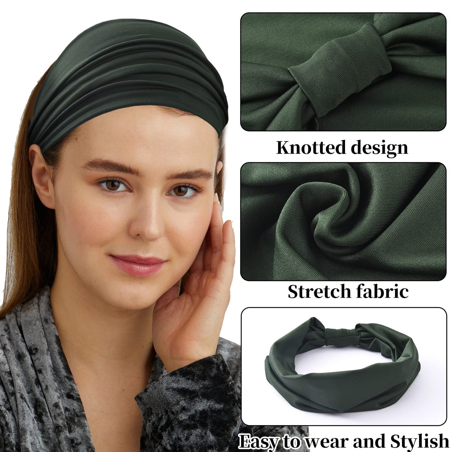 Yeshan Wide Headbands for Women Large African Bandana headband Non Slip Boho Head bands Yoga Running Sports Workout Gym Turbans Thick Head band,pack of 6