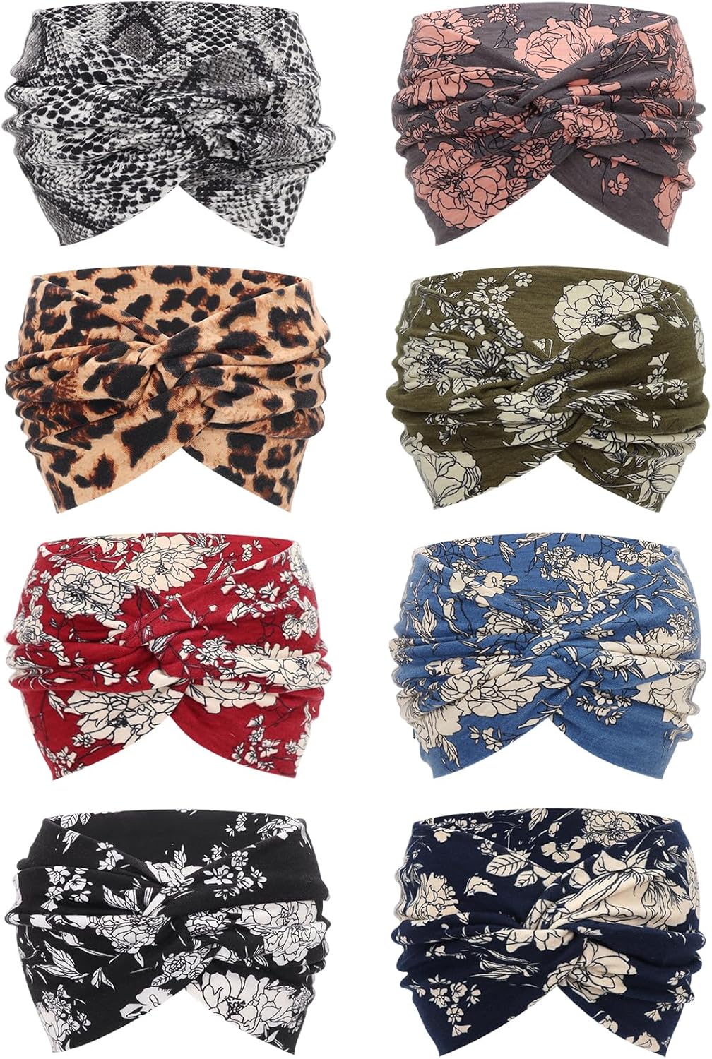 DRESHOW 8 Pack Headbands for Women Yoga Knotted Headbands Elastic Criss Cross Hair Accessories Sports Head Wrap Non Slip