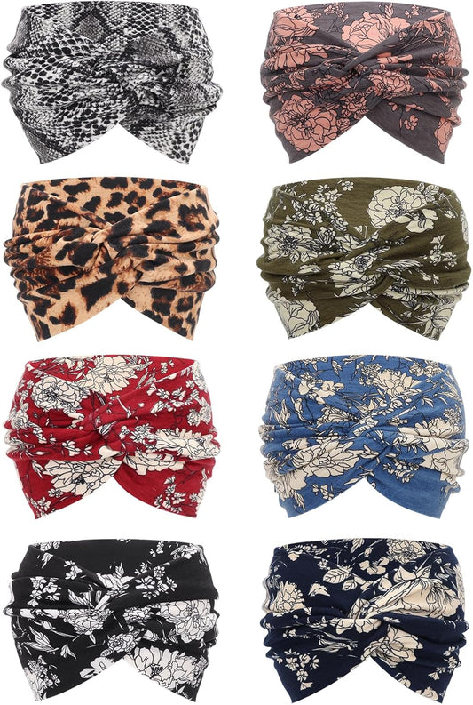 DRESHOW 8 Pack Headbands for Women Yoga Knotted Headbands Elastic Criss Cross Hair Accessories Sports Head Wrap Non Slip