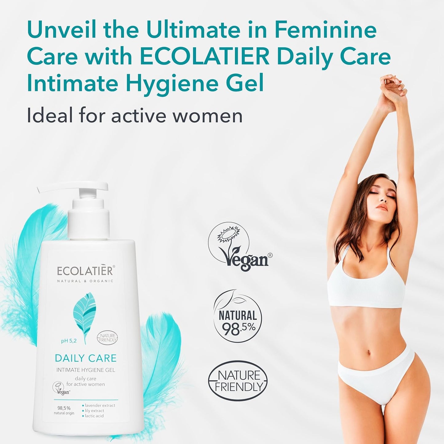 pH Balanced Daily Feminine Wash with Prebiotic for Intimate Care – 97% Natural Ingredients, Vegan Certified, pH 5.2 for Sensitive Skin, Gentle Intimate Feminine Hygiene Wash – Ecolatier, 8.5 Fl Oz