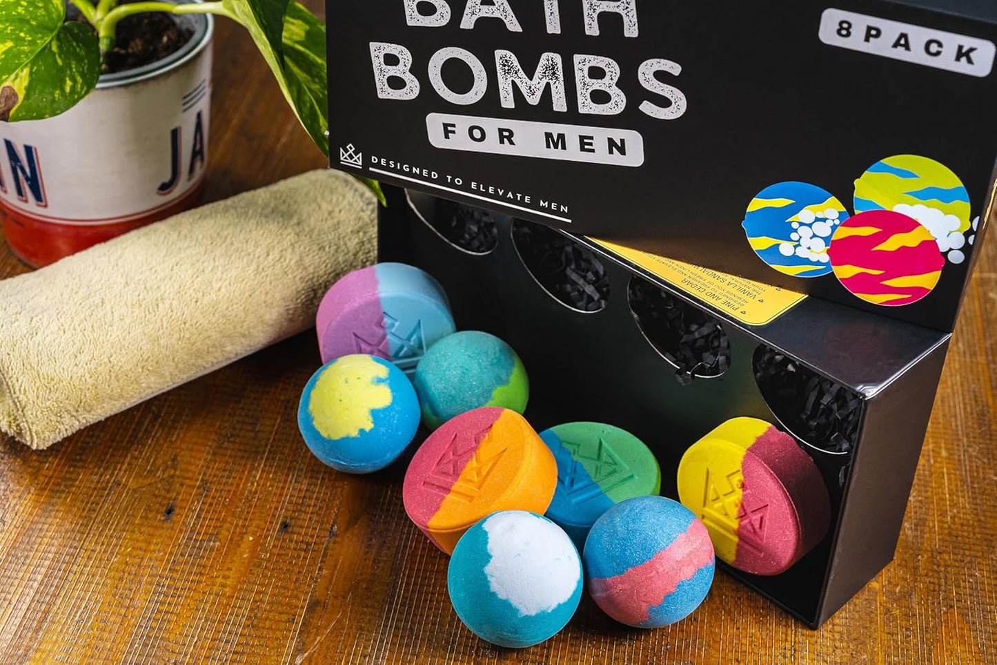 Bath Bombs for Men - Unique Sphere & Disc Shape - 8 Bath Bombs Mix of 5oz & 2.5oz - Gifts for Men - Bubble Bath Set