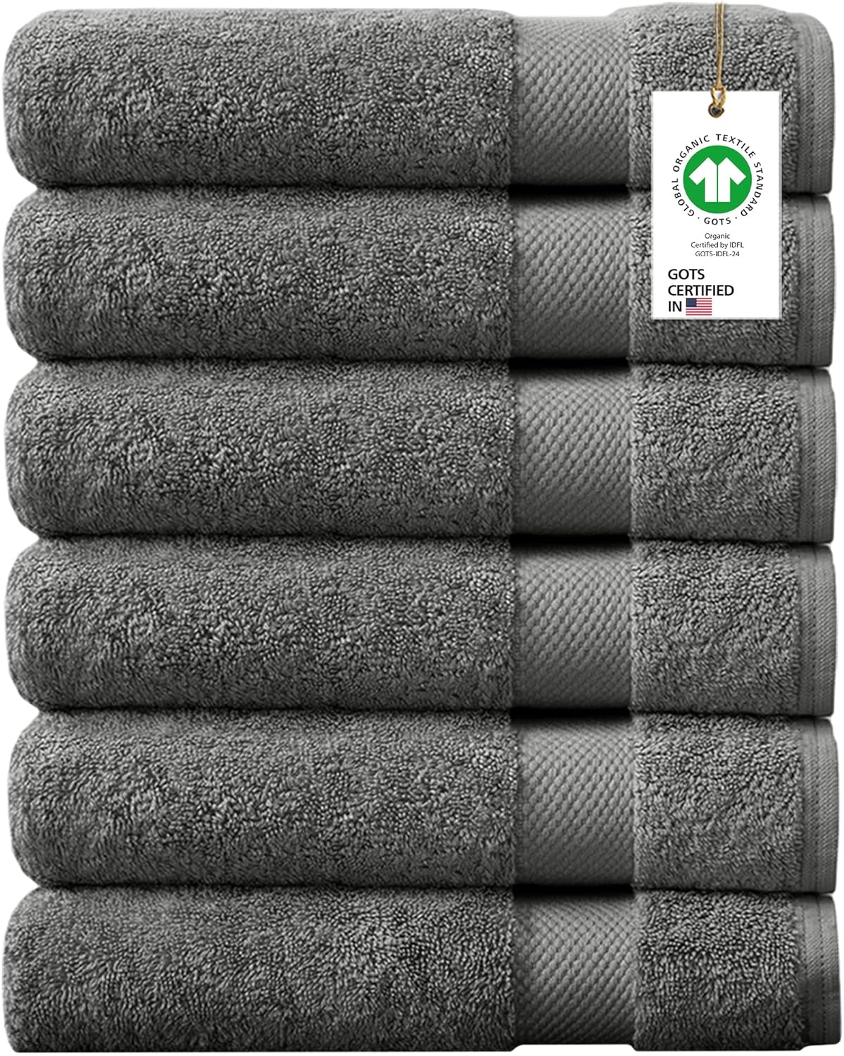 Delara 100% Organic Cotton Towels 650 GSM Plush Feather Touch Quick Dry Hand Towel, Pack of 6 GOTS Certified, Oeko-Tex Green Certified, Organic Cotton Hand Towel, 20"X30"