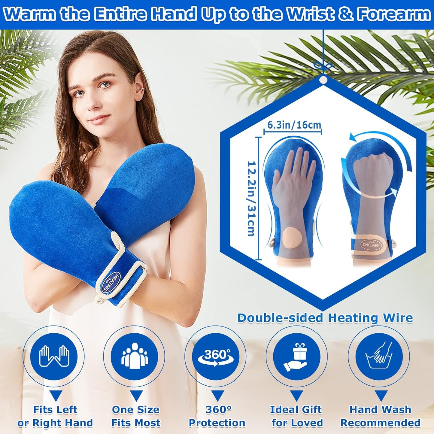 CAMECO Electric Heated Mittens for Hands & Fingers, Heating Pad & Gloves for Carpal Tunnel, Arthritis, Tendonitis Pain Relief, Auto Shut Off Heat Therapy Hands Warmers for Men Women, 86-158℉ (A Pair)