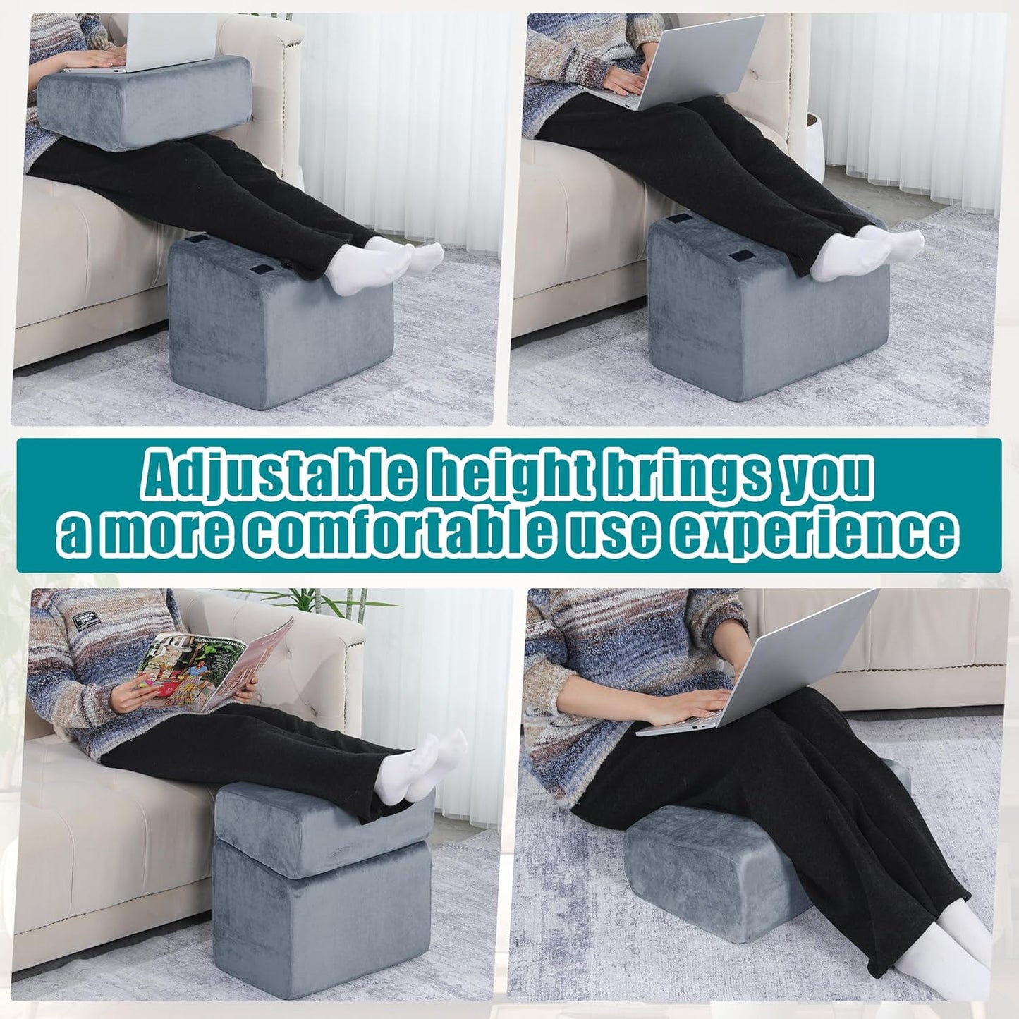 MABOZOO Foot Rest Under Desk, 3 Adjustable Height Foot Rest with High-Density Foam Ergonomic Design Foot Stool with Removable and Washable Cover for Office Home Travel - Gray