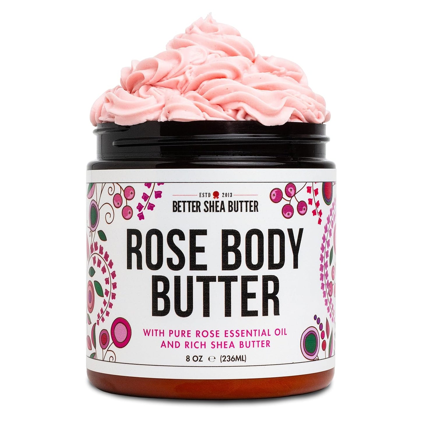 Rose Body Butter for Dry Skin with Whipped Shea Butter and Pure Essential Oil | Ultra Hydrating Rose Lotion for Women | All Natural Moisturizer with No Synthetic Fragrances