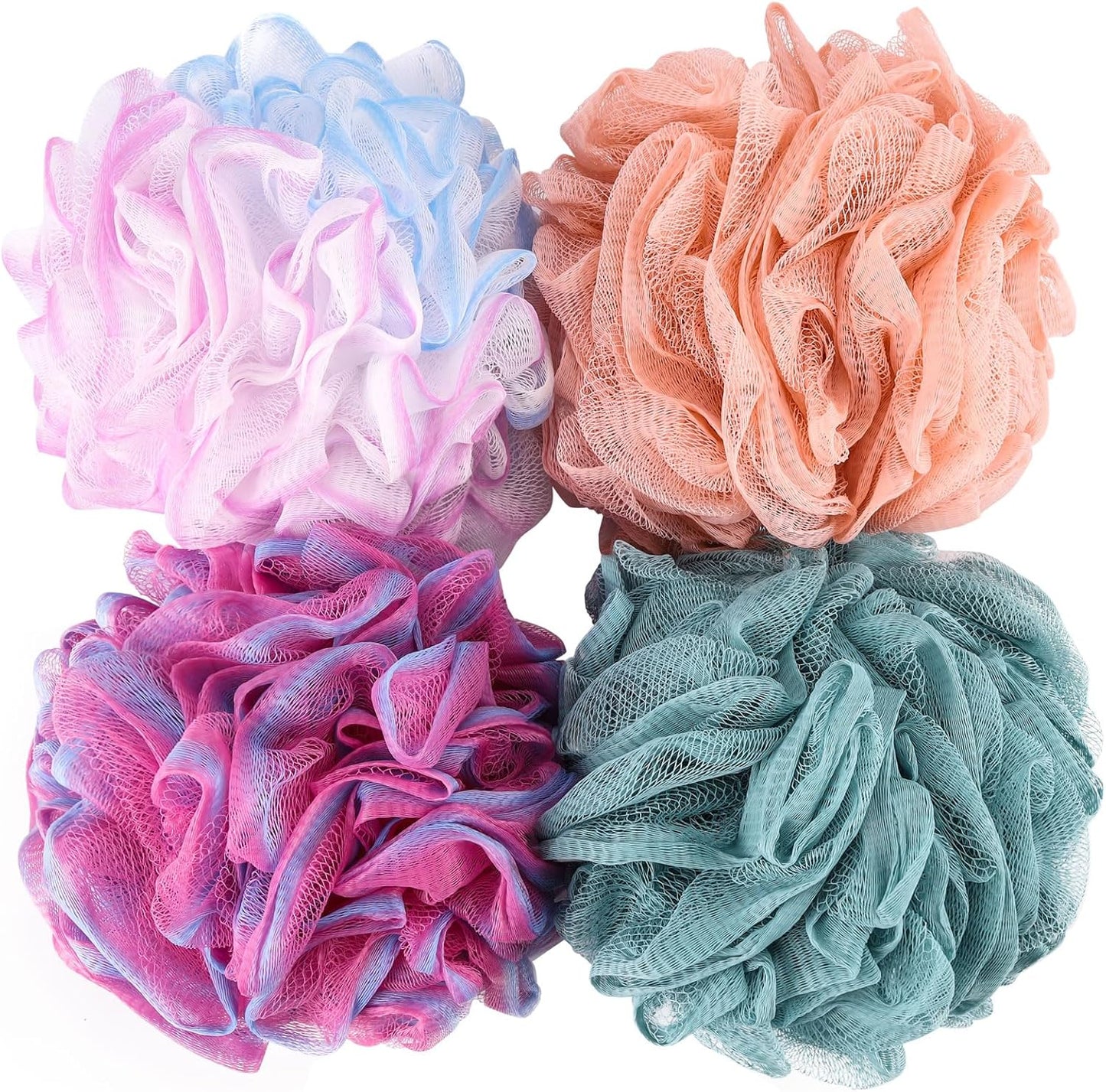 BTYMS Large Loofah Sponge 75g/Pc, Exfoliating Shower Pouf Bath Scrunchies Bath Scrubber Body Loofahs for Shower - Set of 4