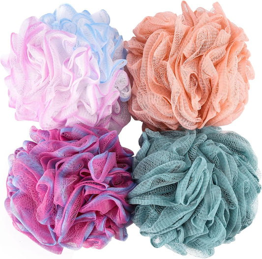BTYMS Large Loofah Sponge 75g/Pc, Exfoliating Shower Pouf Bath Scrunchies Bath Scrubber Body Loofahs for Shower - Set of 4
