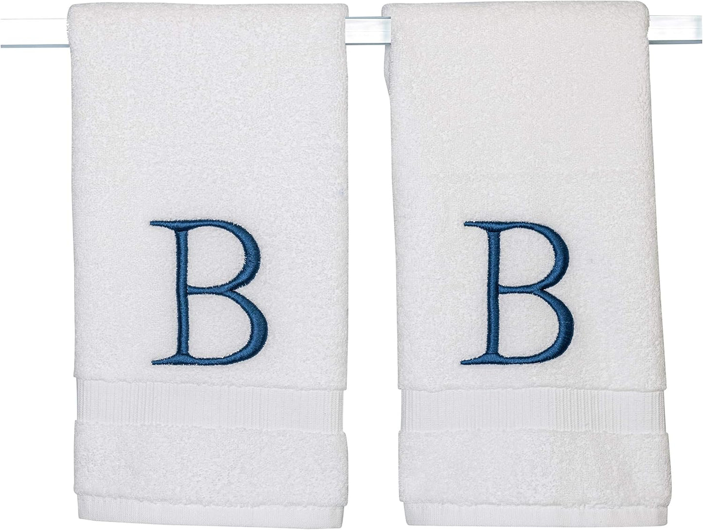 Monogrammed Hand Towels for Bathroom - Luxury Hotel Quality Personalized Initial Decorative Embroidered Bath Towel for Powder Room, Spa - GOTS Organic Certified - Set of 2 Navy Letter B
