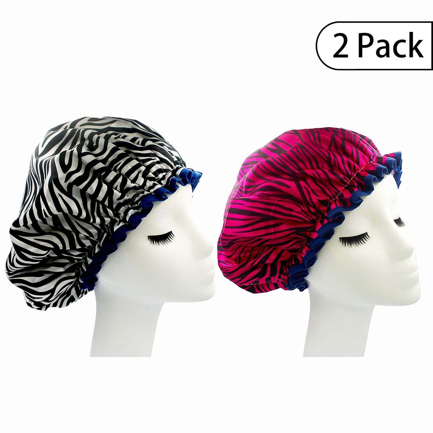 (2 Pack) Sexy Lovely Fashion Style Hair Cap Extra Large Double Layer Lined Waterproof Durable Eco-Friendly Shower Cap with Tight Elastic-Fashionista Collection Bath Cap (Sexy Style)