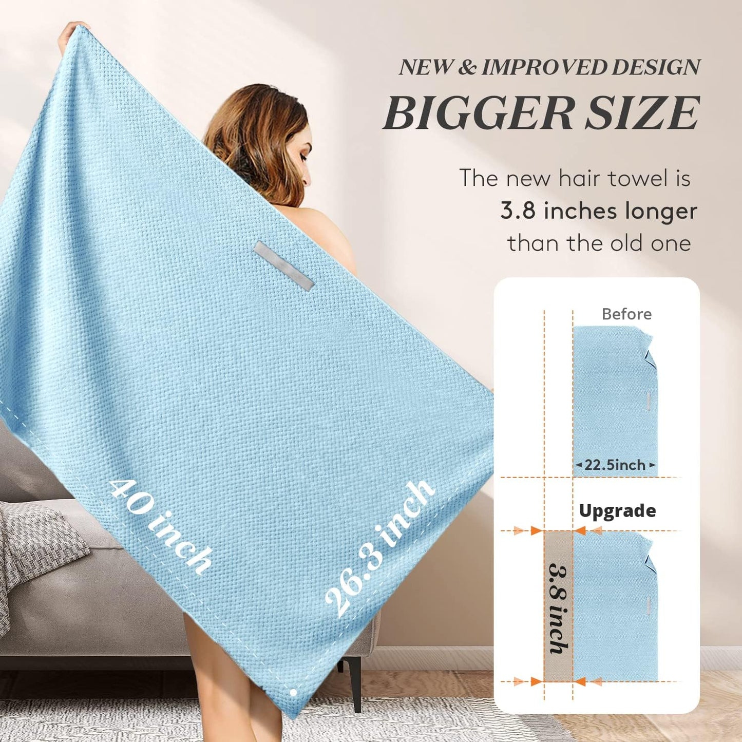 YFONG Large Hair Towel Wrap for Women, Super Absorbent Microfiber Hair Towel for Curly Hair, Fast Drying Hair Turbans with Elastic,Hair Drying Towel Wrap for Hair Care 26.3" X 40" (Blue)