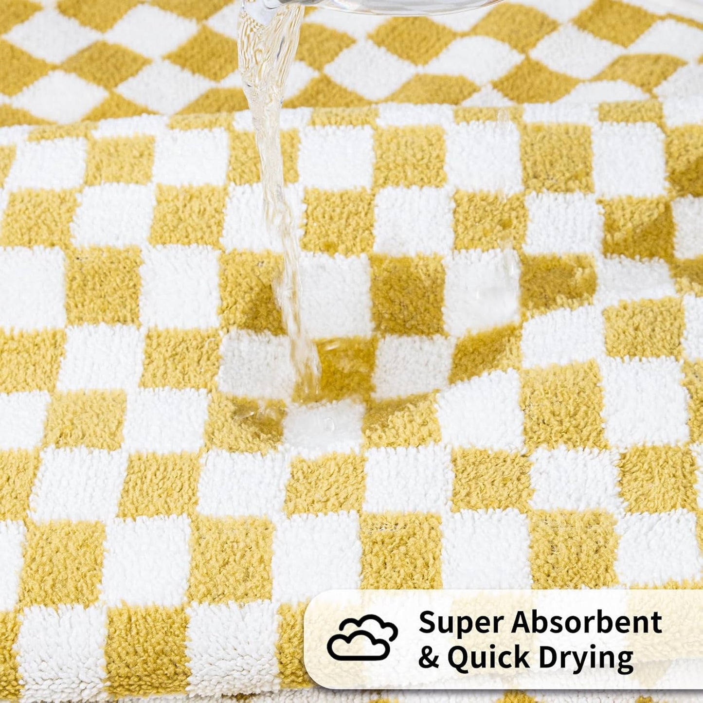 Checkered Bath Towels Set of 6 Large, Microfiber Shower Towels * 2 (55.12"*27.56"), Hand Towels * 4 (29.52"*13.77"),Towels for Bathroom、Pool、Hotel, Spa, Soft Absorbent Quick-Dry（Yellow