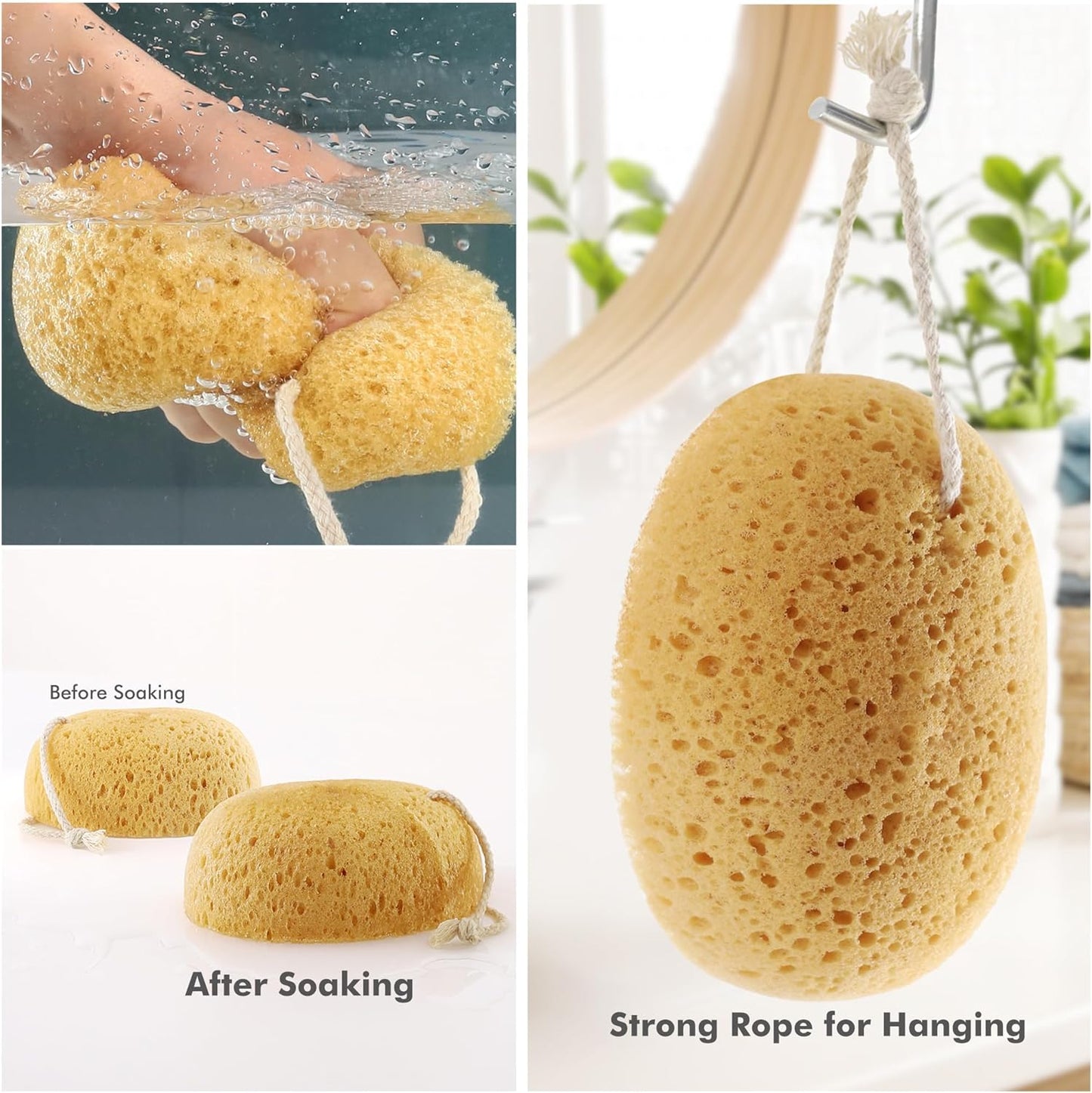 Bath Sponges for Shower, Azymi 4-Pack Sponge Bath for Women Men, Exfoliating Sponge Body Puff with Dense Foam for Gentle & Deep Cleansing, Ultra-Soft for Sensitive Dry Skin