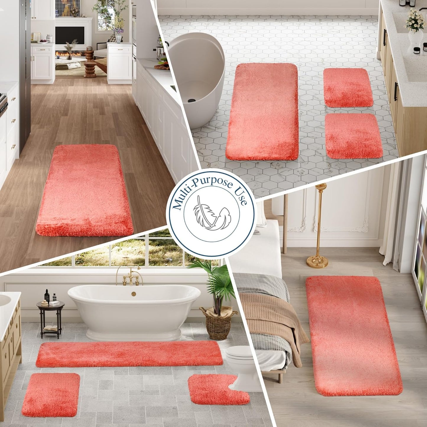 Walensee Living Coral Bath Mat (24 x 48), Extra Soft, Absorbent Shaggy Bathroom Rug, Non Slip, Machine Washable, Luxury Bathroom Floor Mat