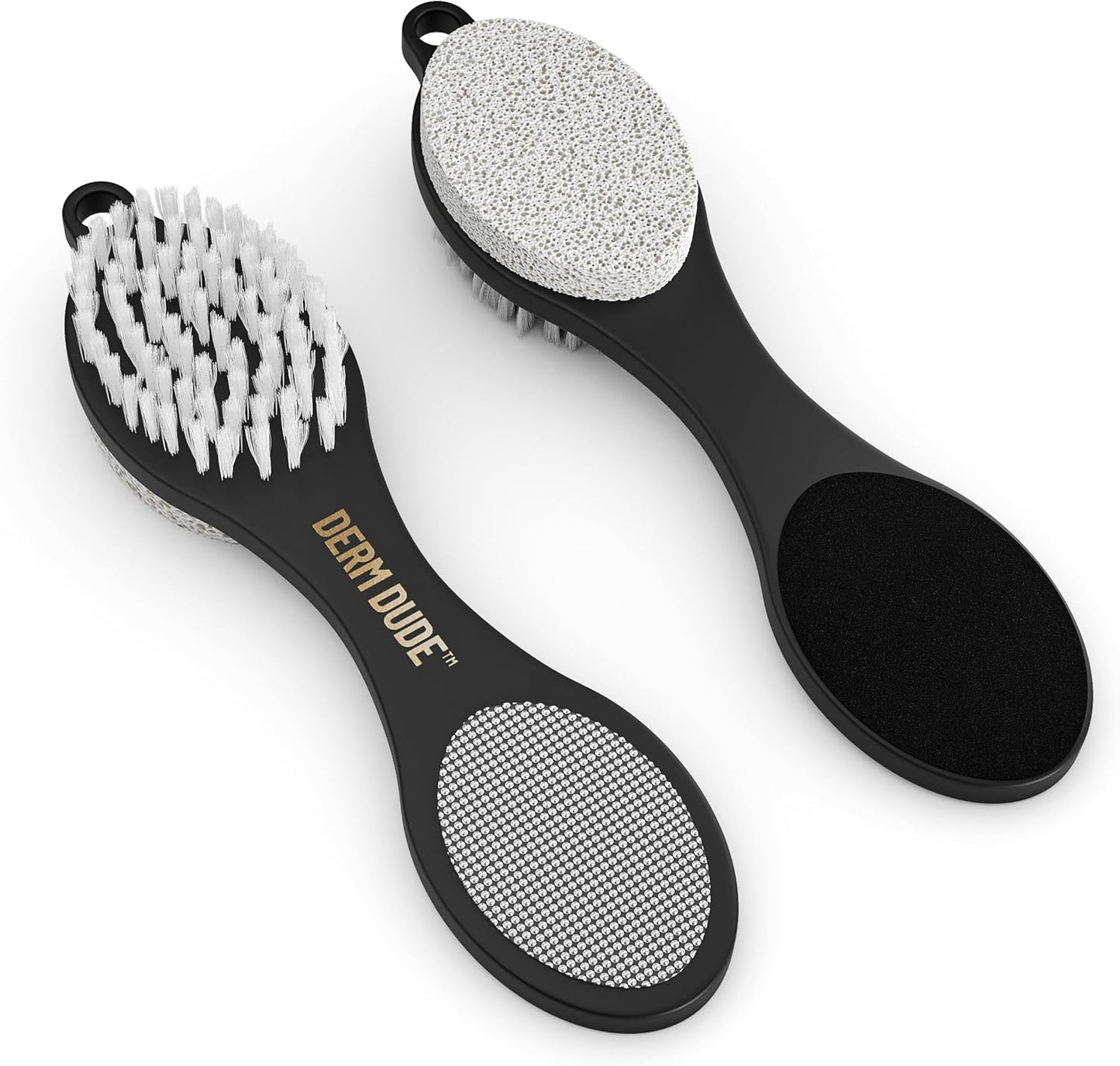 Derm Dude 4-in-1 Foot Scrubber & Heel Repair Tool | Foot File Callus Remover for Feet | Pedicure Tool with Metal File, Pumice Stone, Emery Board & Cleaning Brush to Soften & Smooth Rough, Dry Feet