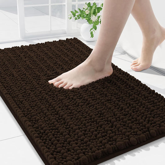 Arotive Luxury Chenille Bathroom Rug Mat, Extra Soft Thick Absorbent Shaggy Bath Rugs, Non-Slip Machine Wash Dry, Plush Bath Mats for Bathroom, Shower and Tub, 30x20, Brown